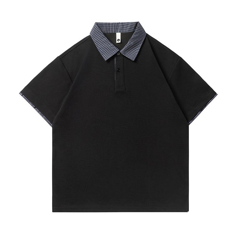 

Mu Qiu Men s Plaid Lapel Short-Sleeve Polo Shirt | Summer New Arrival Loose Fit L (120-140 jin)