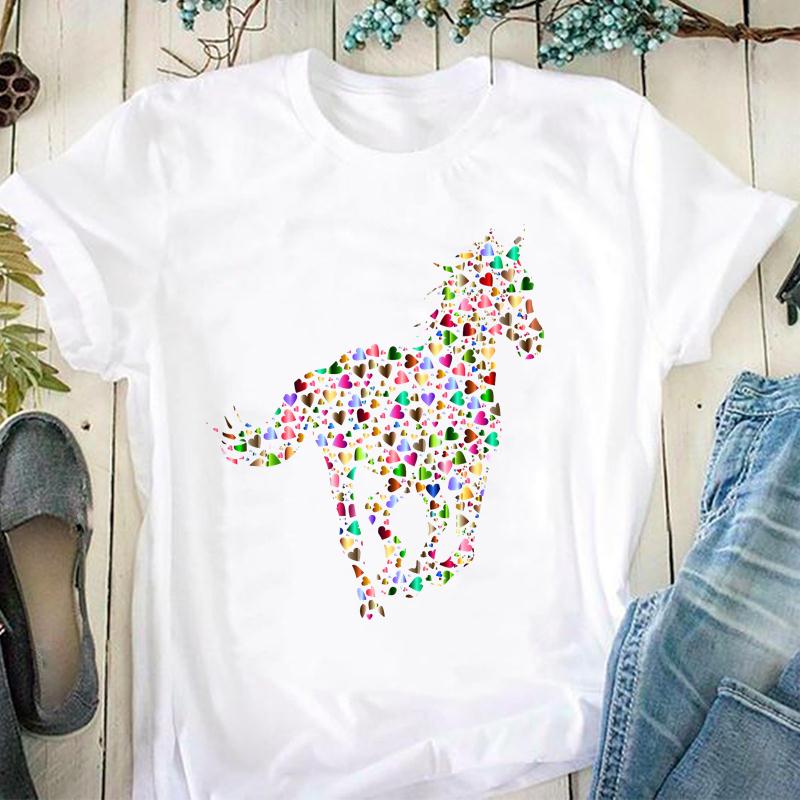 

Женская футболка с коротким рукавом и милым принтом «Лошадь Любовь животных», верхняя одежда, повседневная футболка, летняя модная футболка, женская футболка с графическим рисунком S