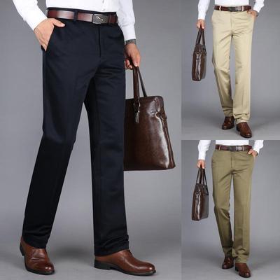 Men's High Waist Elastic Cotton Casual Pants - Thick, Loose, Straight Leg