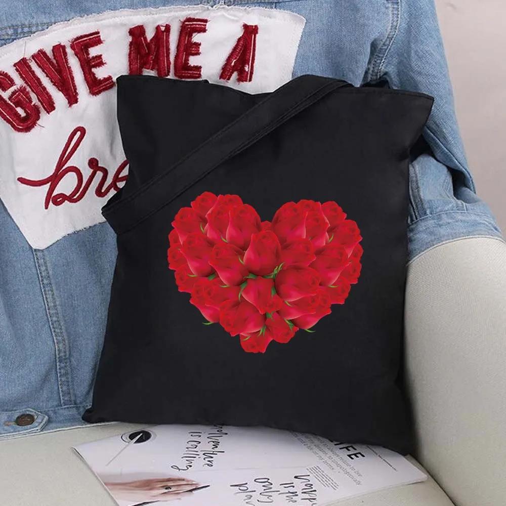 Women Shopping Bags Black Printing Foldable Handbags Eco Shopper Shoulder Bag Canvas Tote Environmental Storage Handbag