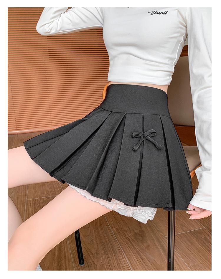 Dámská jarní/letní sukně s vysokým pasem, krajkou a mašlí, áčkového střihu, plisovaná - baletní styl