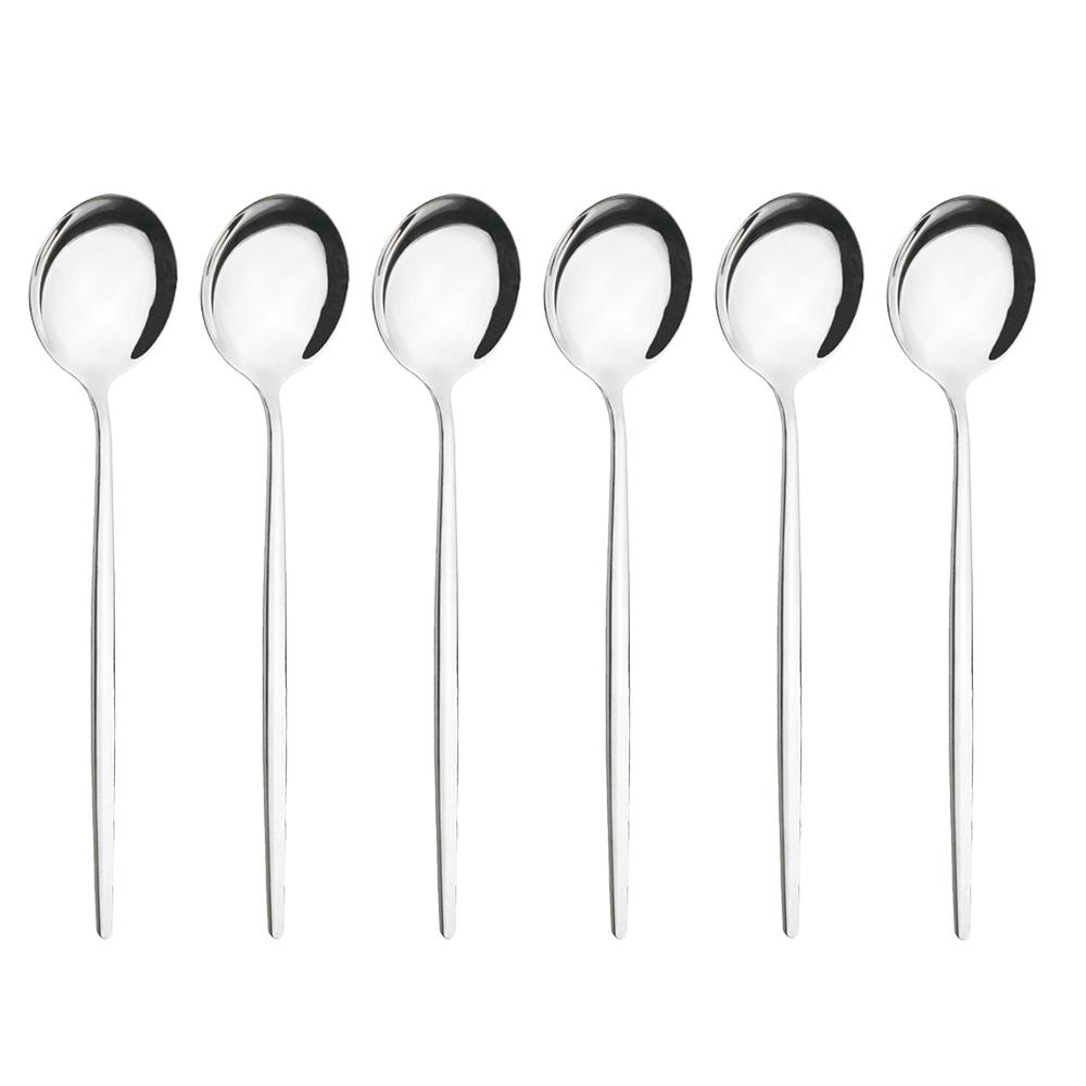 6pcs/set Stainless Steel Spoon Dinnerware Silverware Set Cutlery Set Flatware Outdoor Office Party Home Kitchen Tableware