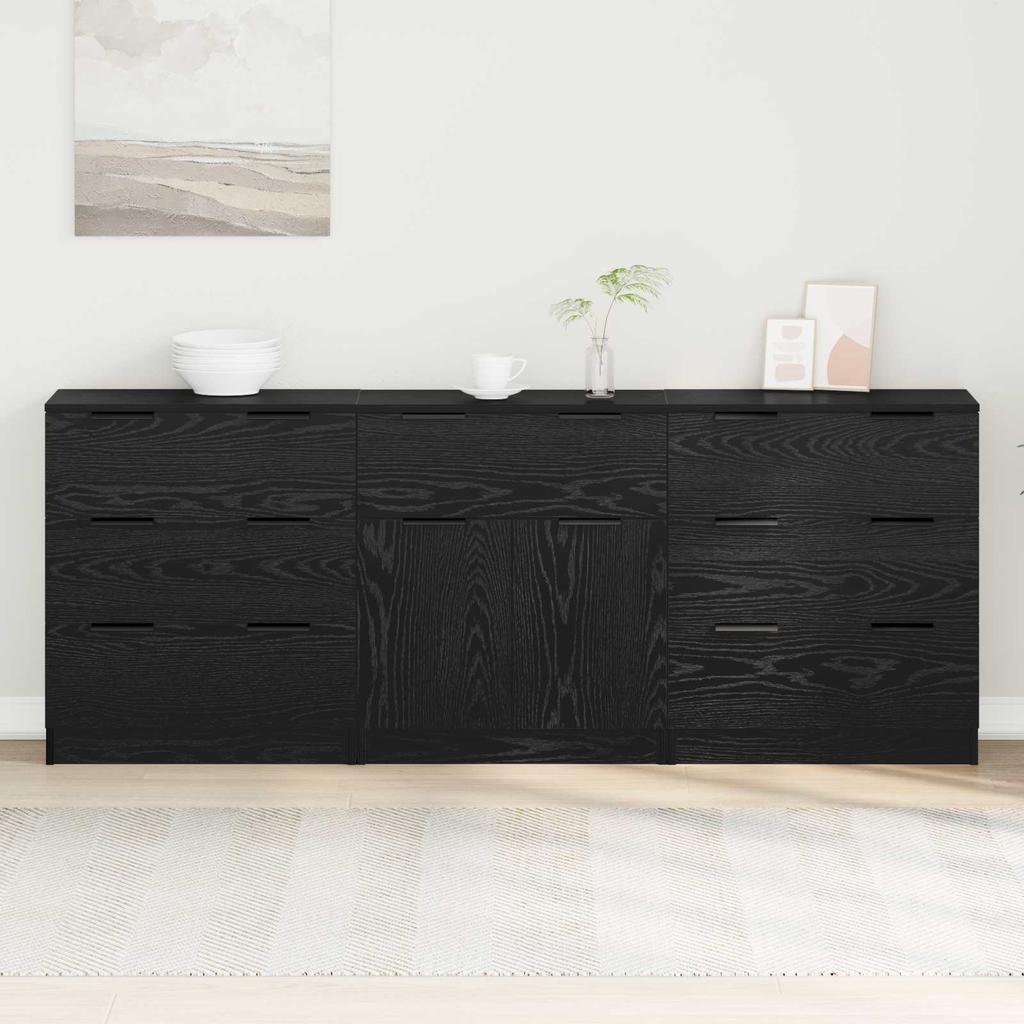 Sideboard 3 pcs Black Oak Effect 181 x 30 x 70 cm