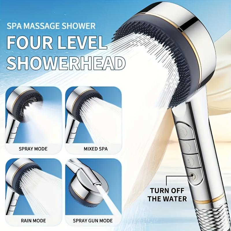 4 Modes Massage Shower Head Button Switch Large Flow Anti-bifurcation Silicone Water Outlet Water Saving Bathroom Shower Head