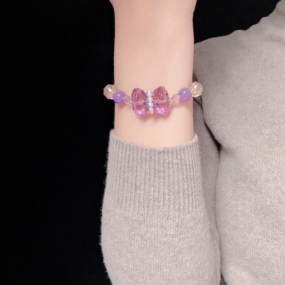 Elegante Bracciale Principessa con Fiocco, Cristalli K9 Brillanti e Dolce Ametista – Design Fairy Niche per Donne