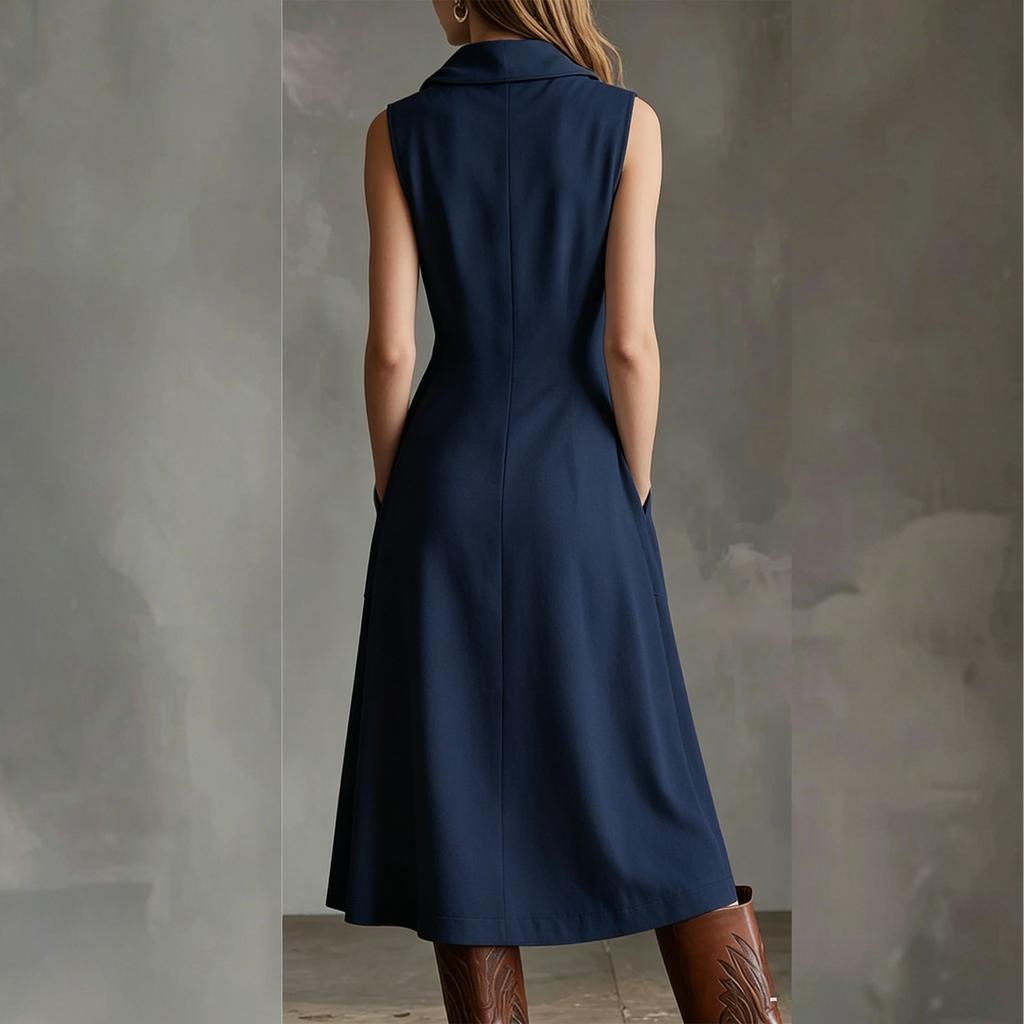 Ladies' Casual Big Collar  Slimming Sleeveless Dress