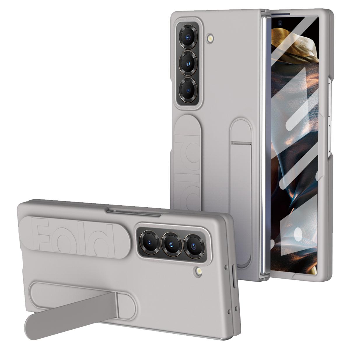 

Чехол-подставка с ремешком на запястье для Samsung Galaxy Z Fold Special/Z Fold 6 Slim/W25 PC Силиконовый чехол для мобильного телефона с пленкой из закаленного стекла Titanium Grey