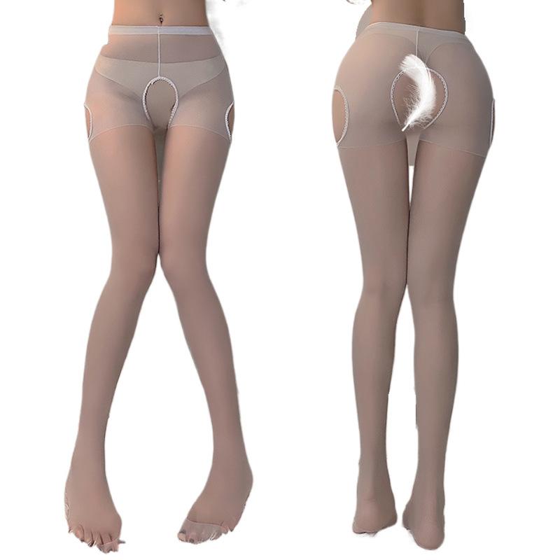 Sex stockings Hollow hand-torn stockings Ultra-thin open-crotch jumpsuits stockings Temptation four-sided open-crotch one-piece stockings