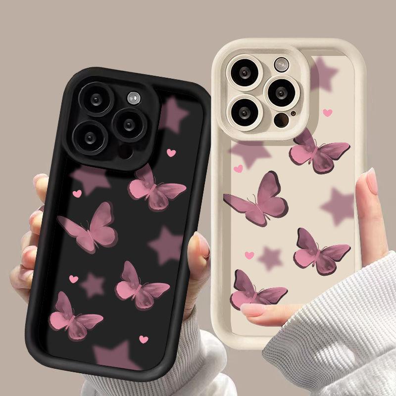 Smudge butterfly for iPhone17PorMax phone case 16 Apple 17 matte 14/15 premium 13 fine holes