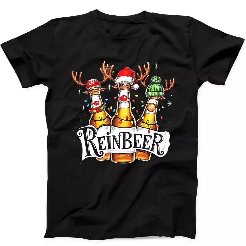 Beer Christmas Party Reinbeer Santa Reindeer Funny Gift Black T Shirt 235