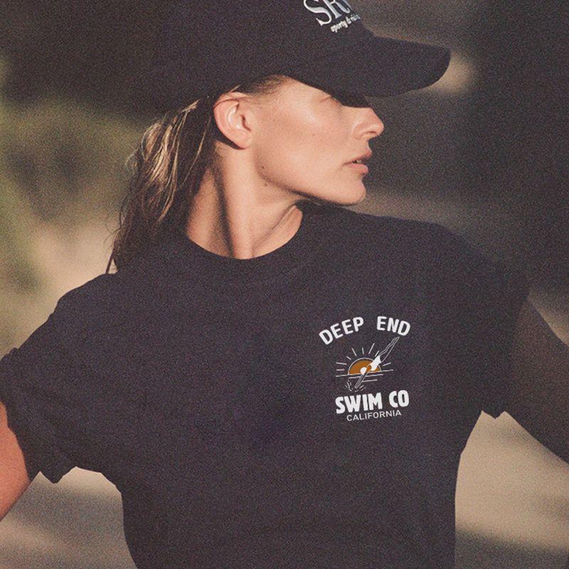 Swim Co American vintage Niche Design Diving Print Sports Girl Casual Cotton Shoulder Short sleeve T-shirt Women