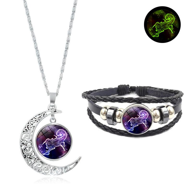 

Time Zodiac Fashionable Gem Necklace Bracelet Set Stylish Alloy Snake Chain Scorpio