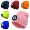 Black Led Knitted Beanie For Outdoor Night Running With Rechargeable Light Feature