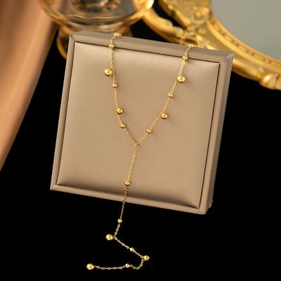Neue 18K vergoldete lange Quasten-Perlenketten-Halskette für Damen Edelstahl Runde Perlen, die nicht verblassen Hängender Zirkon