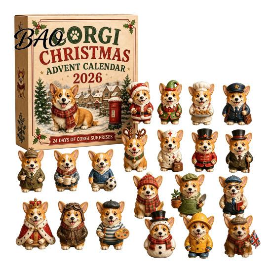 Colección Caja de Cuenta Atrás Calendario de Adviento para Perros, Juego de Adornos Acrílicos Navideños de 24 Días con Juguetes en Miniatura, Figuras Miniaturas, Decoración para Colgar en el Árbol, Regalo