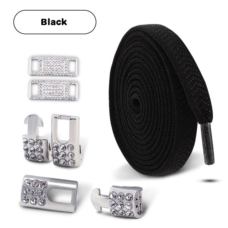 No Tie Shoe laces Elastic Laces Sneakers Tennis Silver Diamond buckle Shoelaces without ties Flat Shoelace for Shoes accessories