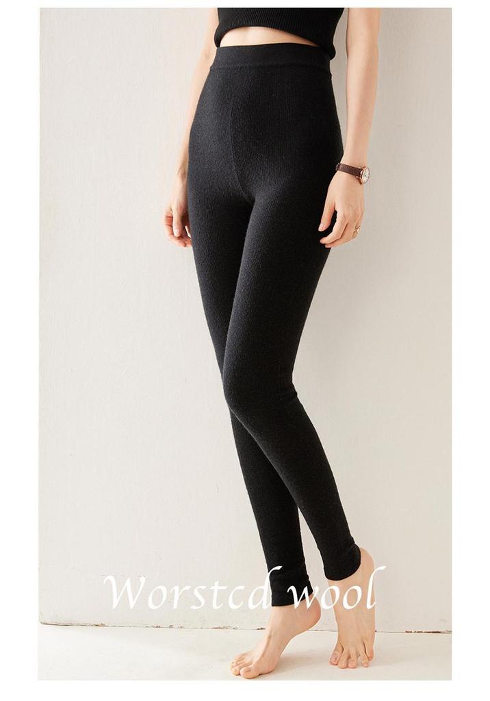 100% Fine Wool Women's High-Waisted Slim-Fit Soft Warm Knit Leggings for Autumn/Winter