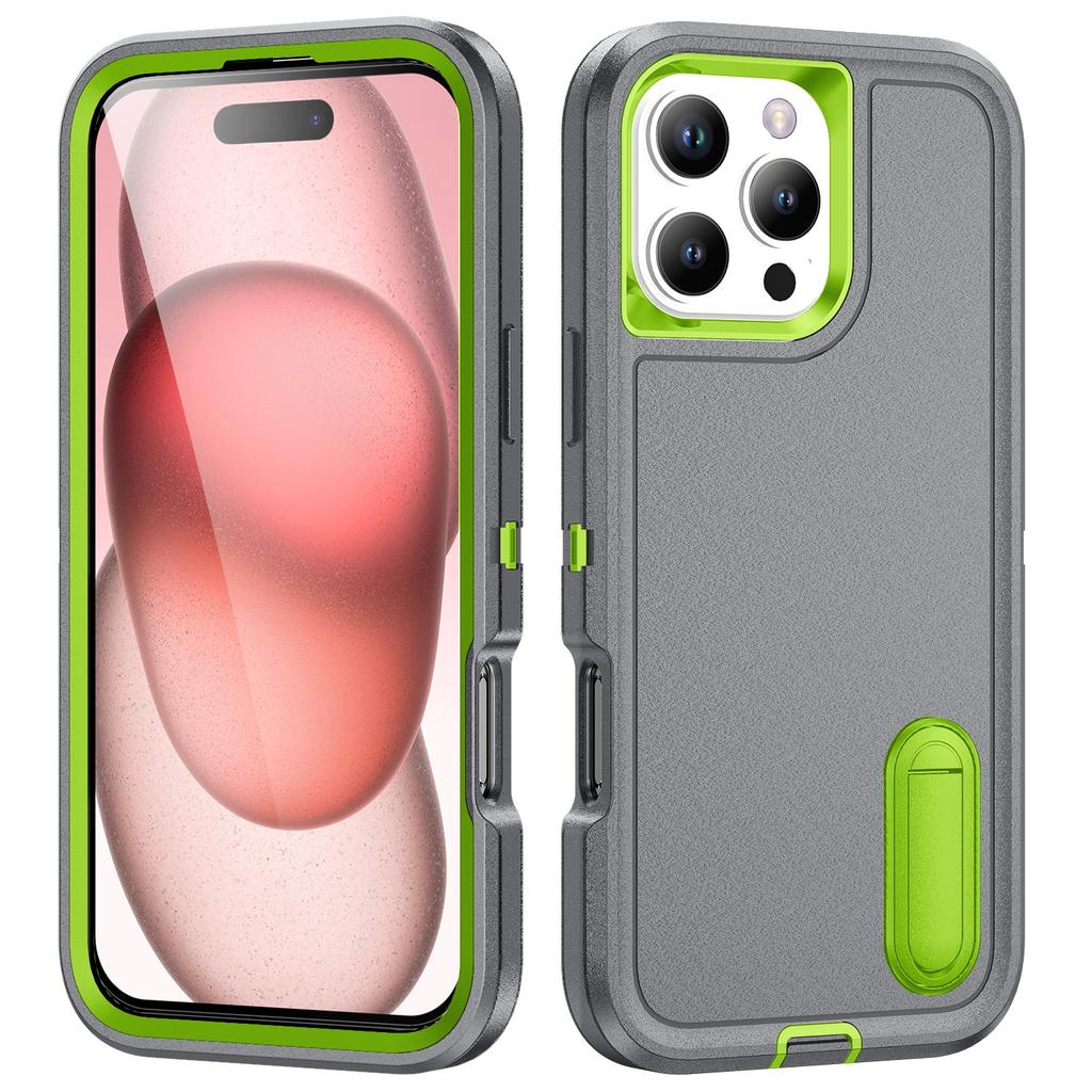 For iPhone 16 Pro Case PC+Silicone+EVA 3-in-1 Protective Phone Cover with Kickstand