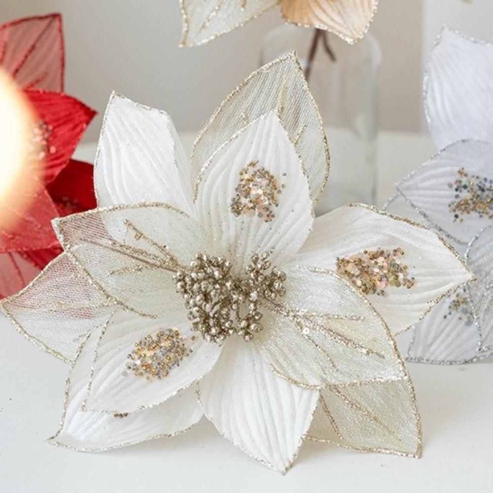 Realistic Glitter Christmas Poinsettia Velvet Christmas Tree Ornaments  Christmas Party