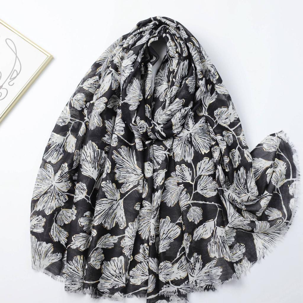 Bronzing Silk Road Flower Language Satin Cotton Printing Long Towel Factory Sales Travel Vacation Sunscreen Shawl