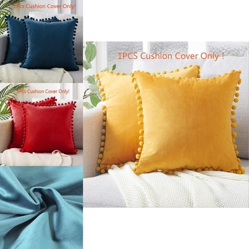 Luxurious 45x45cm Pom-poms Cushion Cover In Soft Velvet For Elegant Home Dcor