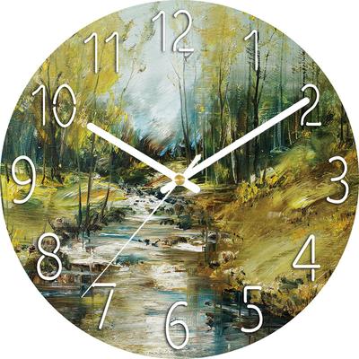 Digitale Wanduhr mit geringem Geräuschpegel, 30 cm/12 Zoll Stream Ölgemälde Wanduhr Quarzuhr Leise Stille Einfache Uhr für Wohnkultur Kinderzimmer