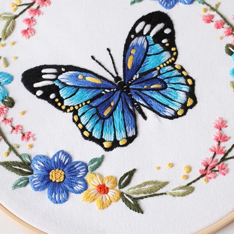 Butterfly Floral Embroidery Kits Embroidery Set with Thread and Needle Embroidery Starter Kits Crosses Stitching Set
