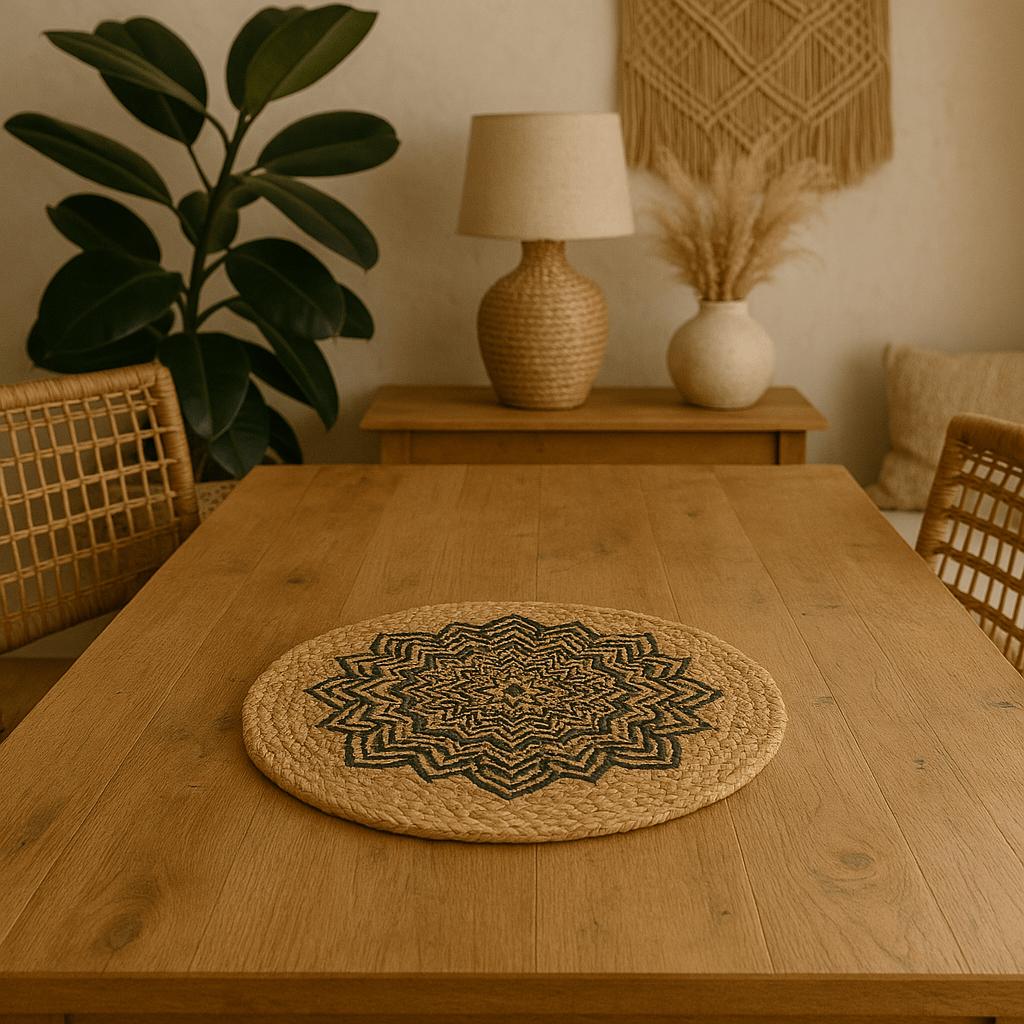 Jute Placemat - Mandala Print 30cm