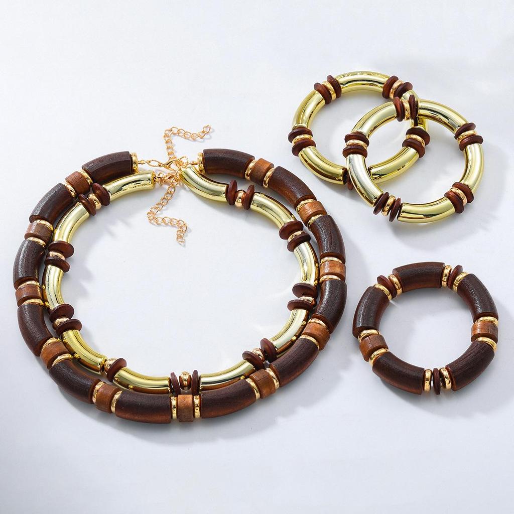 ZA Bohemian Multilayer Bamboo Necklace & Bracelet Set for Women