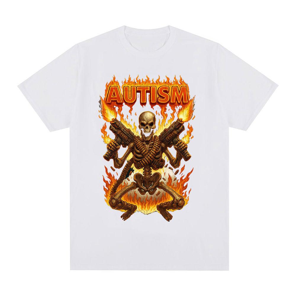 Autisitic Funny Skeleton Autism Meme Tshirts Mens Clothing Vintage Summer Short Sleeves Tshirt Cotton Casual Oversized T Shirt