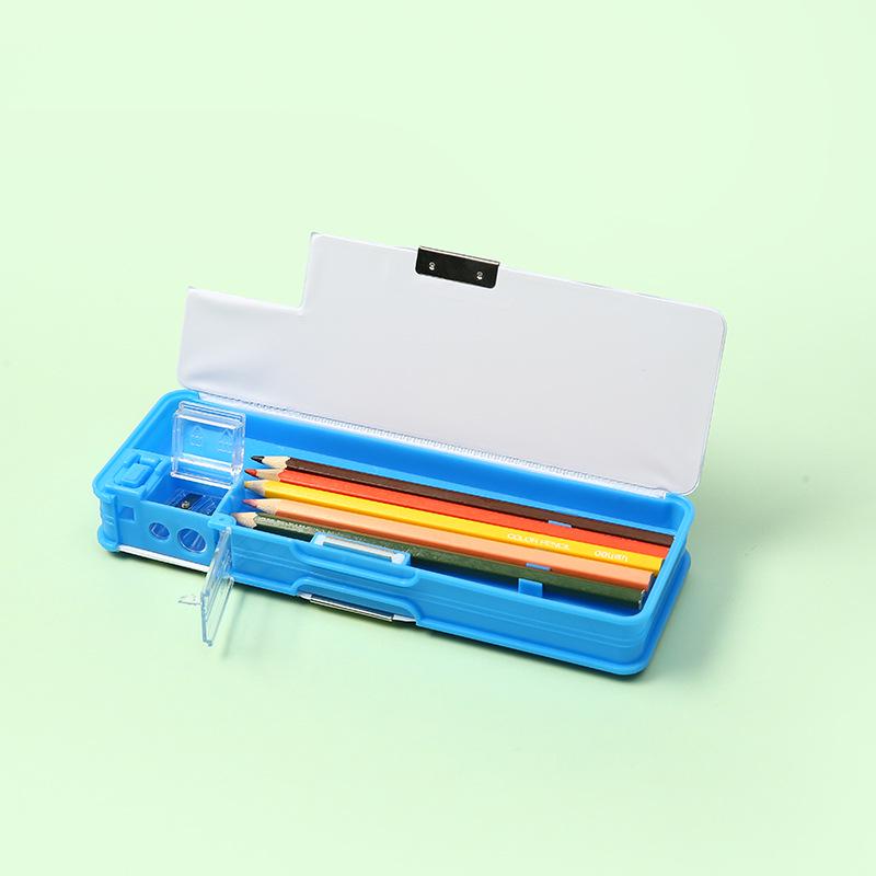 Multi-functional Double-Layer Pencil Case for Boys & Girls - Plastic, Simple Design for Kindergarten & Primary School Students