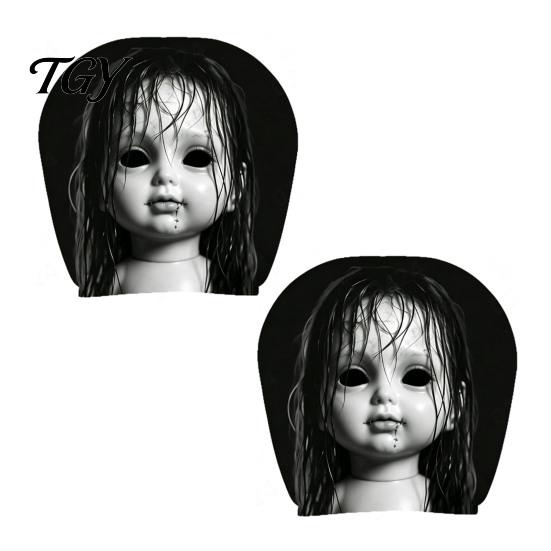 Funny Prank Car Accessories 2Pcs Ghost Face Headrest Covers, Halloween Horror Seat Decorations, Holiday Atmosphere Decor Universal Fit