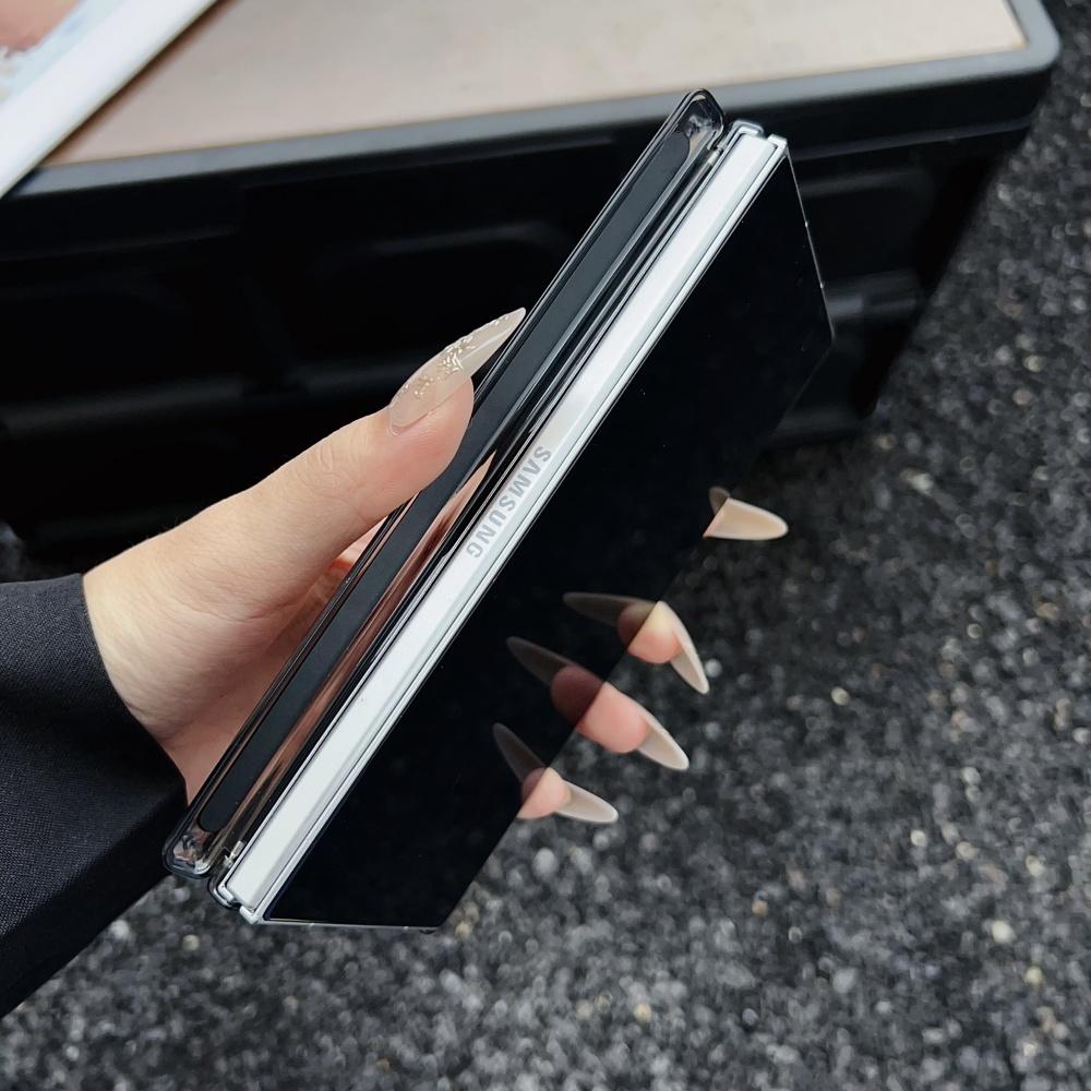 Fashion HD Mirror Axis Protection Phone Case For Samsung Galaxy Z Fold 7 6 5 4 Fold6 Hinge 2in1 Makeup Mirror ZFold7 Slim Cover