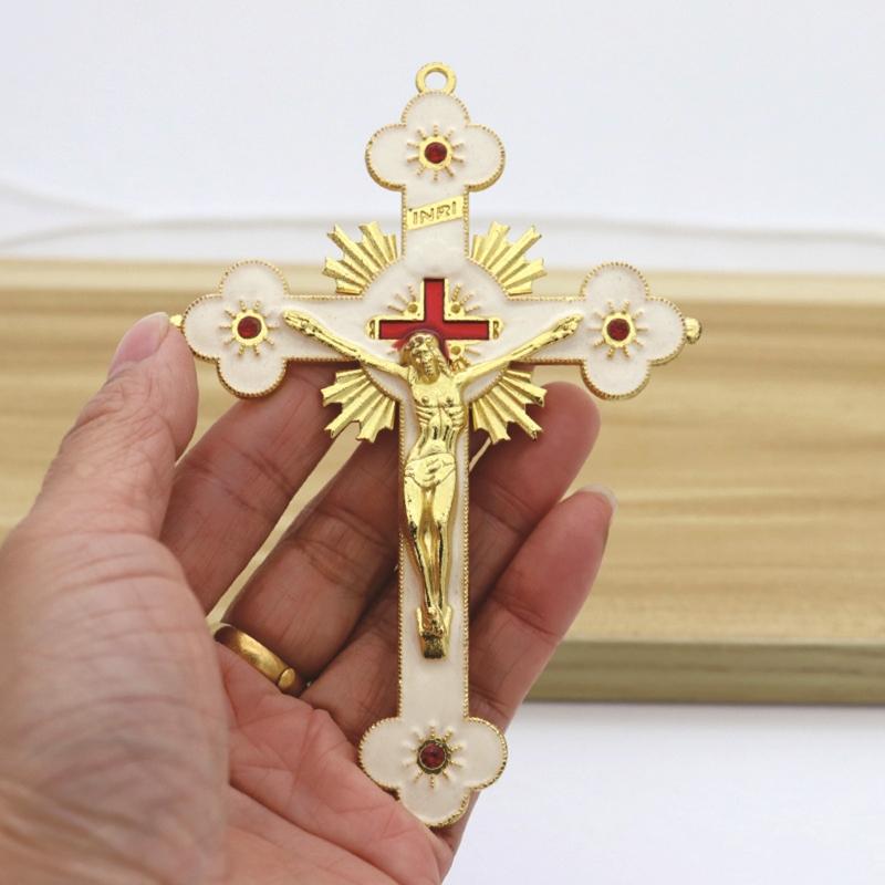 Metal Enamel Crystal Flower Crucifix Cross Spiritual Religious Jesus Catholic Blessing Faith Gifts Prayer Church Decor 2024 New