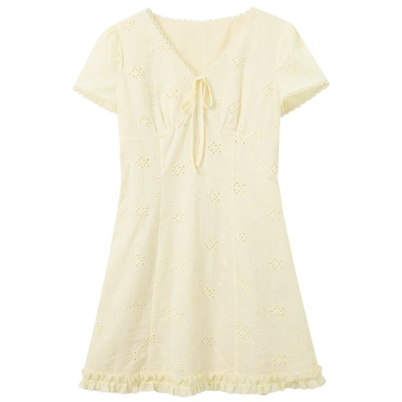 Sancai 100% Cotton Embroidered V-Neck A-line Dress