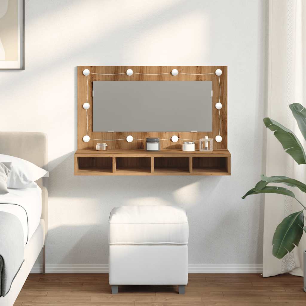 LED Mirror Cabinet In Artisan Oak 90 X 31.5 X 62 Cm