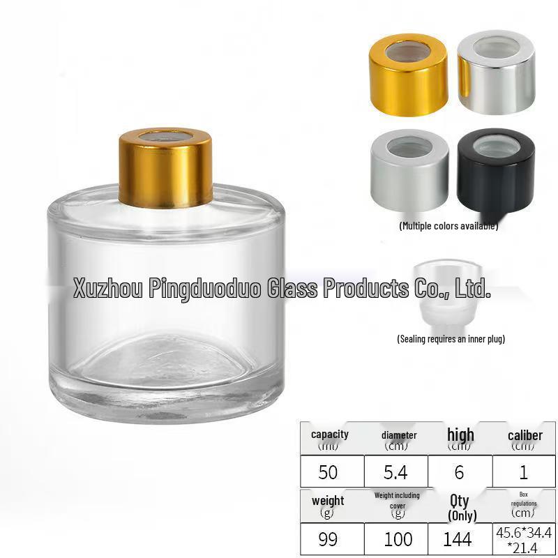 50ml Clear Cylindrical Flameless Aroma Diffuser Glass Bottle with Rattan Sticks for Essential Oils - Ideal for Home or Hotel Decor