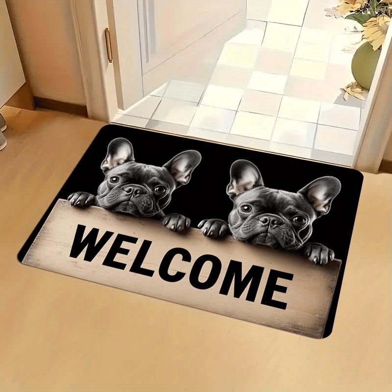 

French Bulldog Welcome Mat Cute Cartoon Dog Non-slip Machine Washable Floor Rug for Kitchen Laundry Room New Year Home Decor 40x60cm