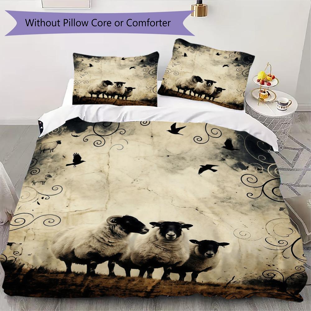 Rural Story Sheep Pattern Bedding Uilt Set Uilt Cover Pillowcase Home Decoration Birthday Gift (1 * Duvet Cover + 2 * Pillowcase Without Core)