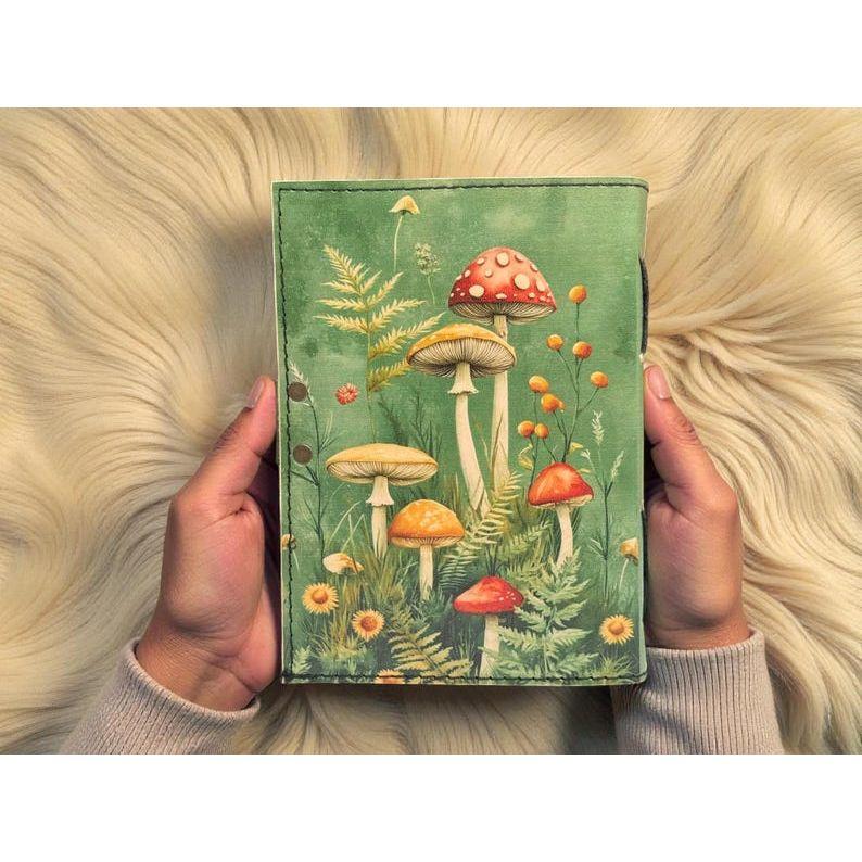 400 Page Large Grimoire Vintage Mushroom leather journal, Handmade Antique Deckle Edge Paper Spell Book of Shadows Journal for gifts