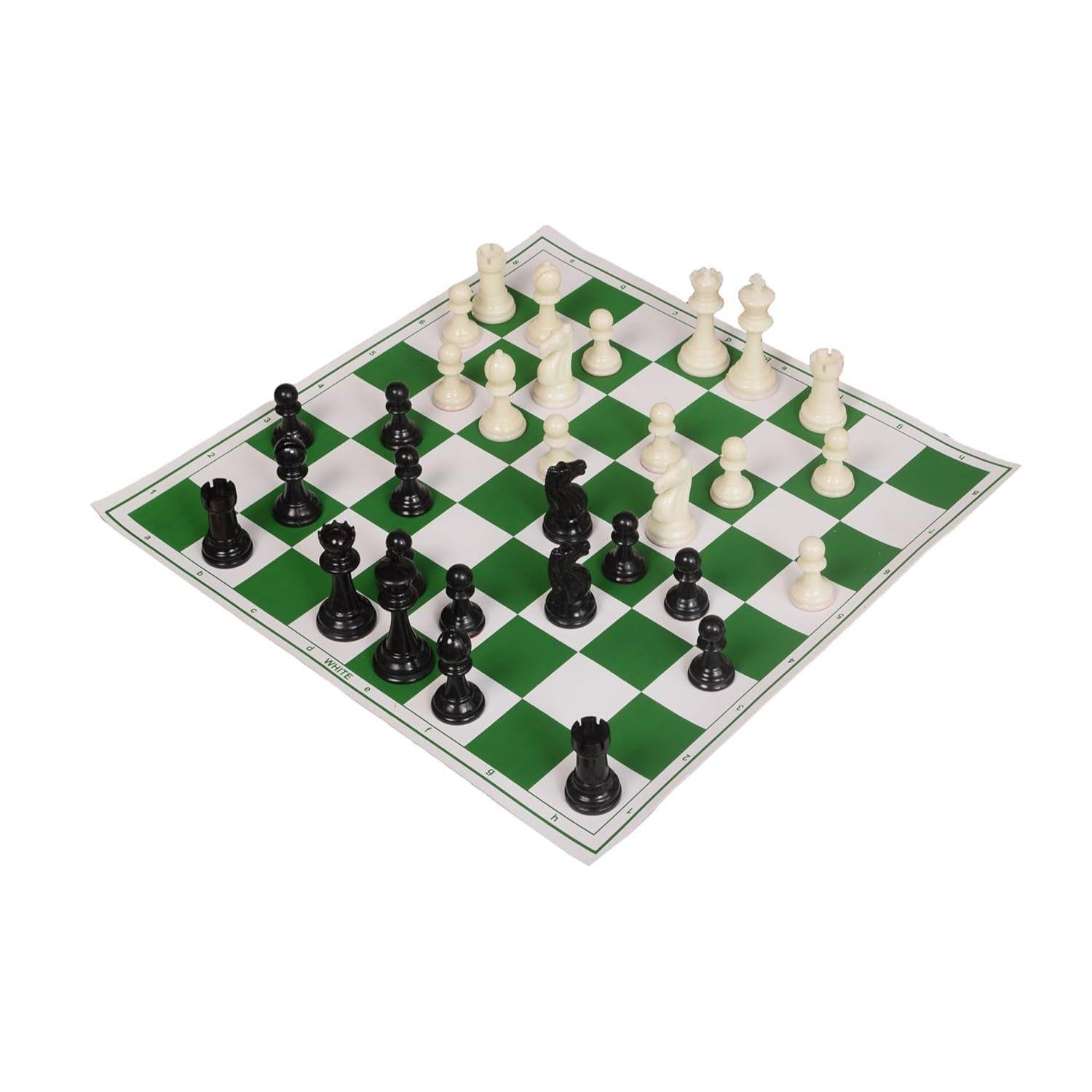 

18 X 18 Inches Roll- Up Vinyl Tournament Chess Board Set, with Storage Bag, Big Heavy Chess Pieces and Extra Queens for Kids and Adults 18 X 18 INCH