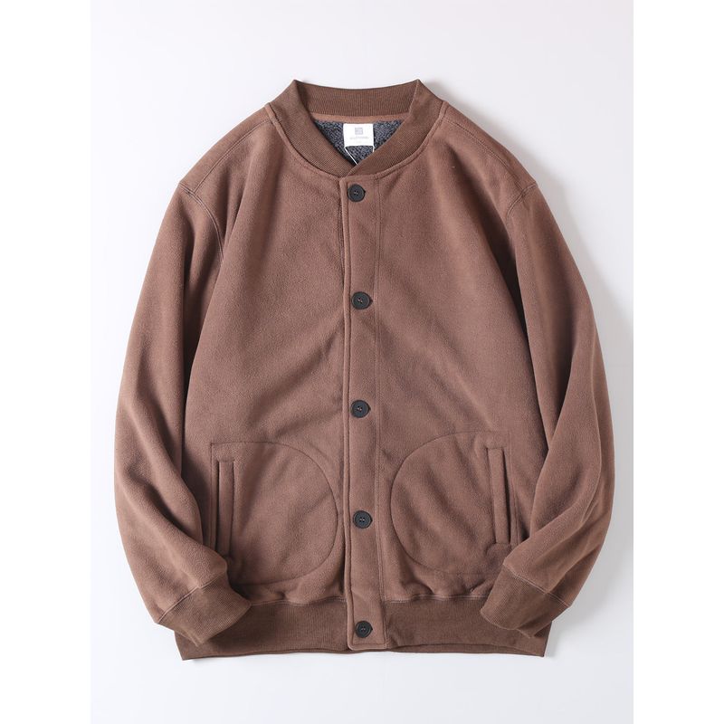 Retro Trendy Thickened Fleece-Lined Warm Cardigan Cotton Jacket for Men, Autumn and Winter Double-Sided Fleece Ma1 Baseball Jacket