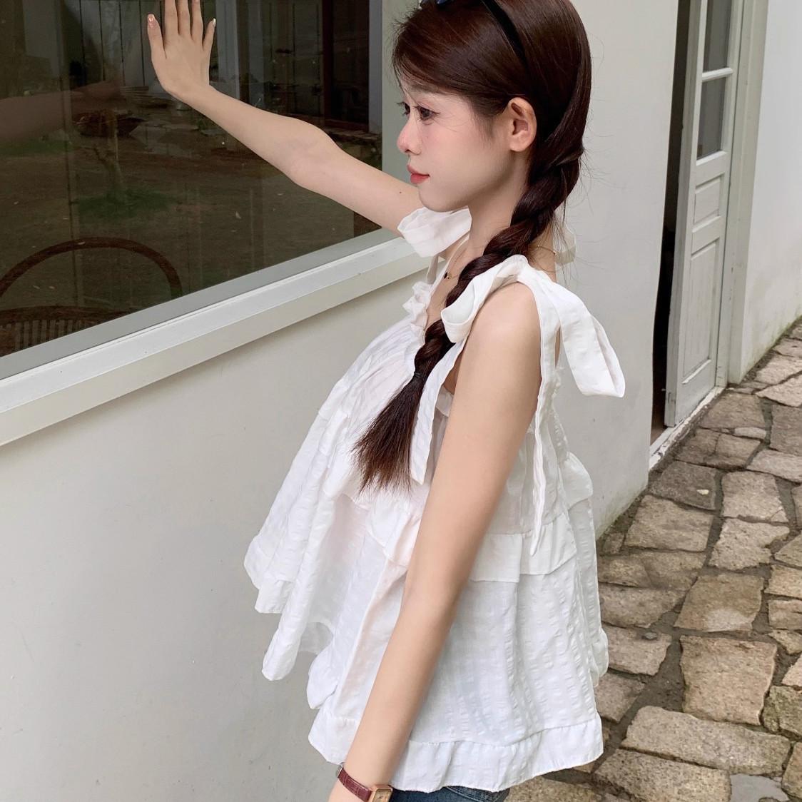 

Женский кружевной топ-камезоль на шнуровке в клетку с бантом - Уникальный летний топ без рукавов M (45-52.5 kg)