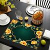 4pcs/6pcs Autumn Elements Thanksgiving Halloween Decorative Linen Placemats, Featuring a 2D Flat Pattern Print with Yellow Roses on a Green