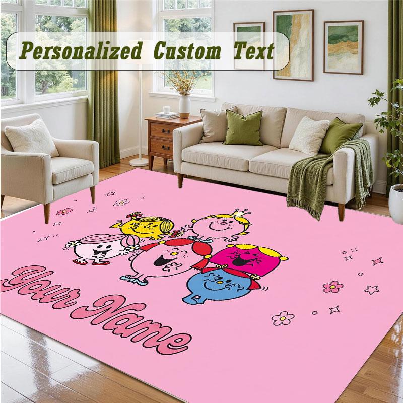 Crystal Velvet Square Rug Custom NameMr. Men & Little Miss Pattern Non Slip Home Floor Decor Rug