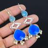 Blue Sapphire Stone Elegant Birthday Sister Dangling Earrings Jewelry 925 Silver
