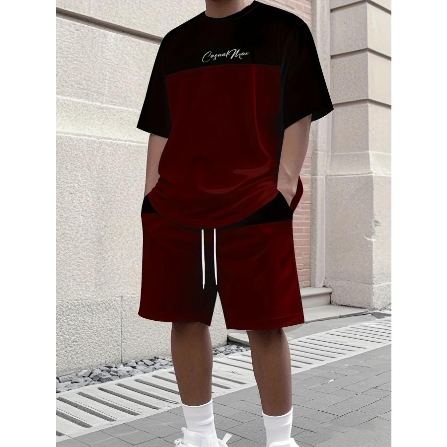 Men's Letter Print Crew Neck Short Sleeve Stylish Streetwear Men's Fashion Set Summer Casual Outdoor Vacation Two-Piece Set