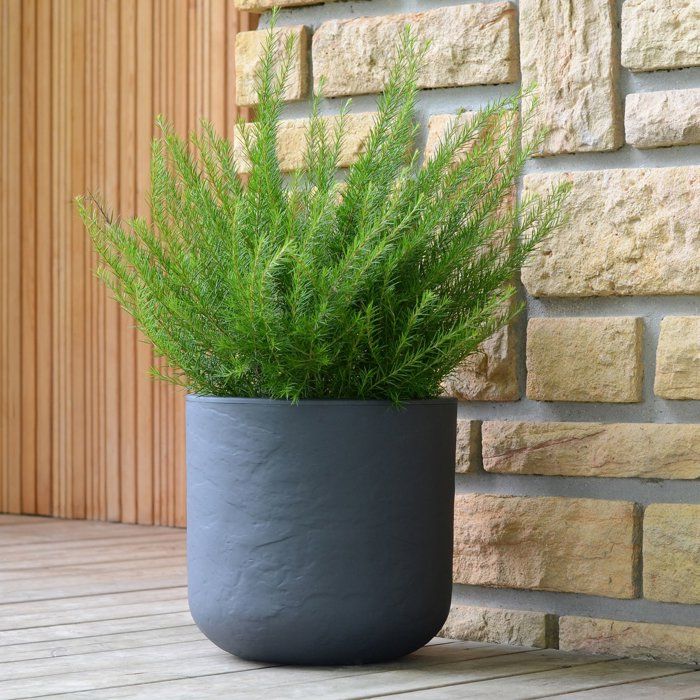 Round Flower Pot - EDA - Volcania Up - 32.5 L - Indoor/Outdoor - Stone Decor - Ø 38.5 X H. 36.8 Cm - Anthracite Grey