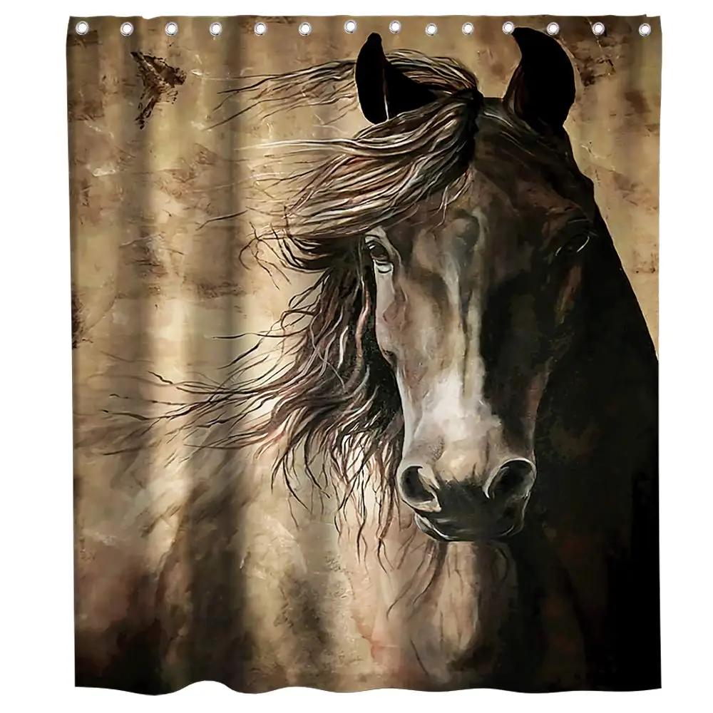 Horse Shower Curtain Western Masculine Horses Run In Farm Field Animal Farmhouse Bath Curtain Waterproof Polyester Fabric Decor