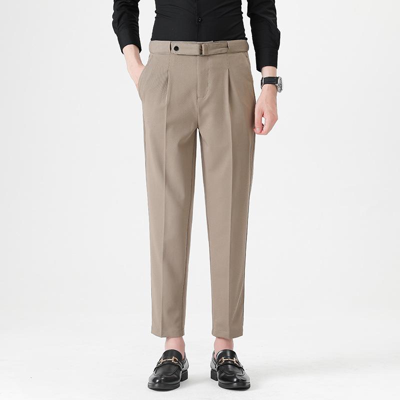 Winter fleece thickened men's casual pants with belt fashionable young men's nine-point pants fleece trousers